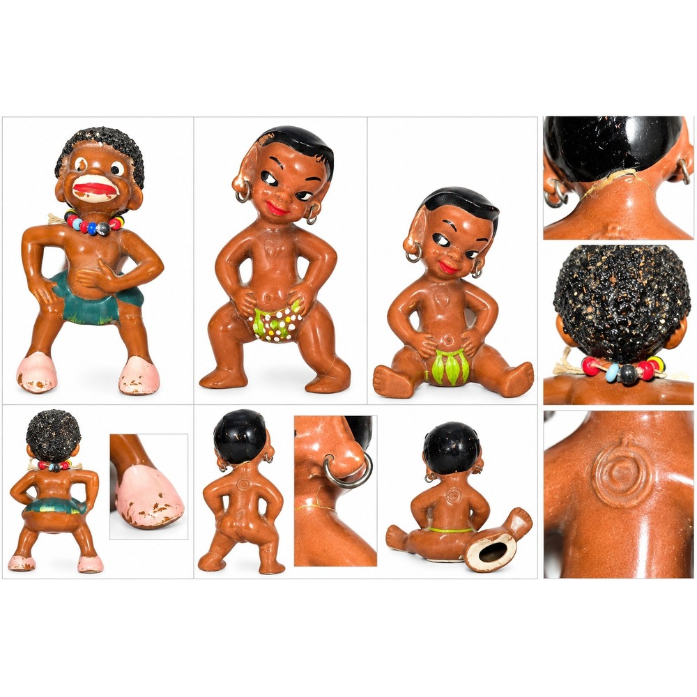 Vintage 1950s Gilner California Pottery Happy Cannibals Figurines Lot of 3 MCM